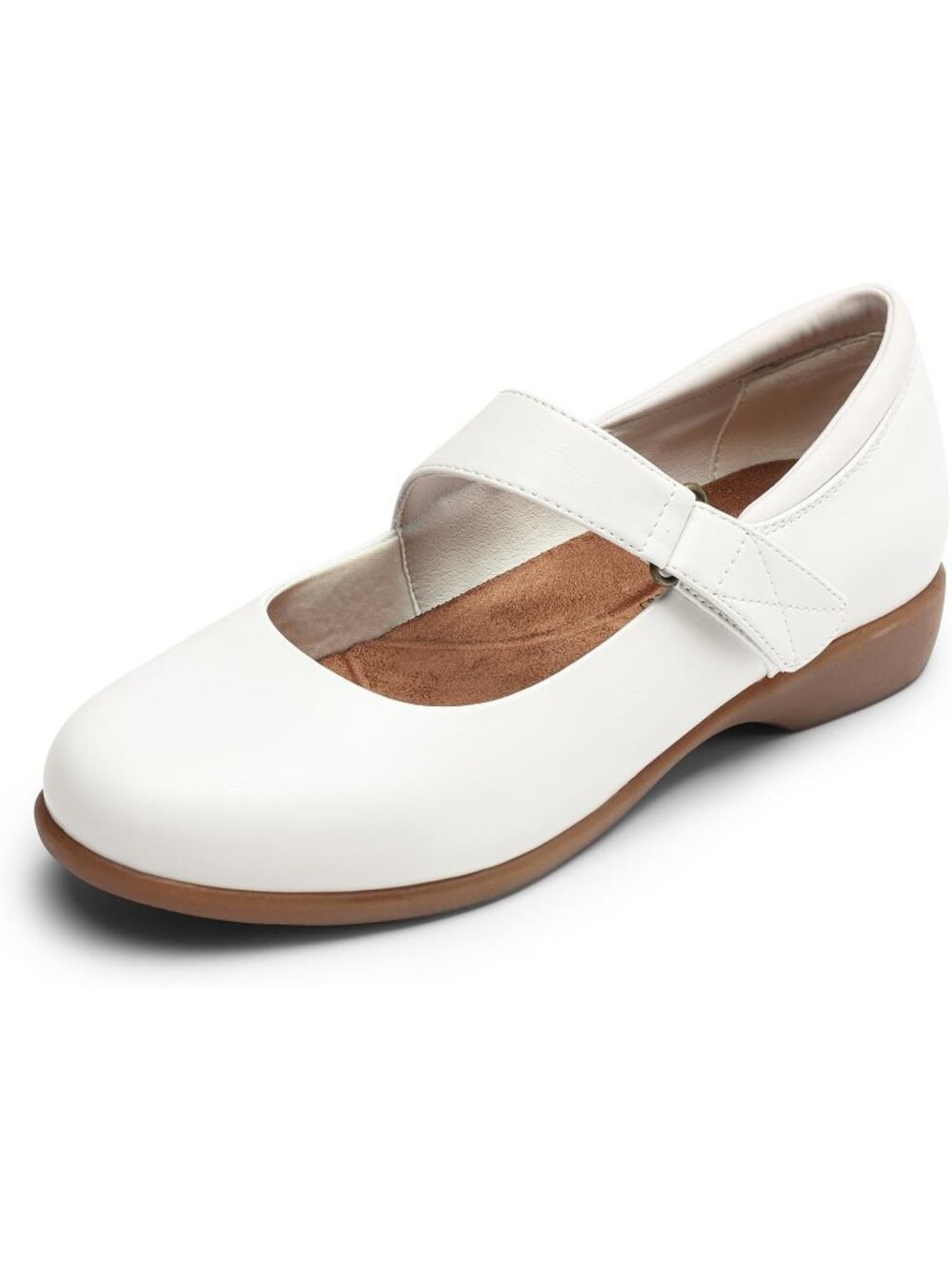 Dream Pairs Women's White Round Toe Adjustable Ankle Strap Mary Jane Flats
